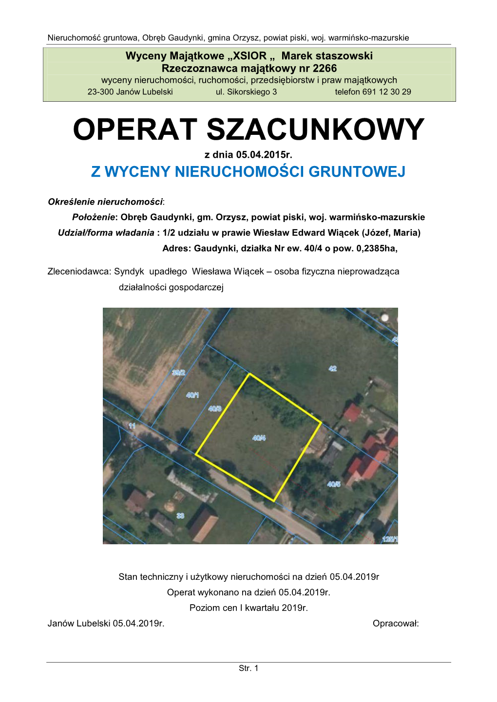 OPERAT SZACUNKOWY Z Dnia 05.04.2015R