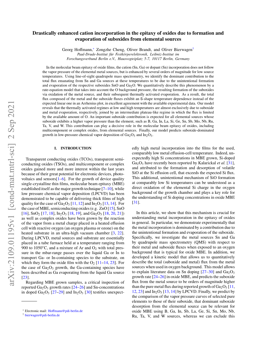 Suboxide Desorption of Elemental Sources in an Oxygen Background