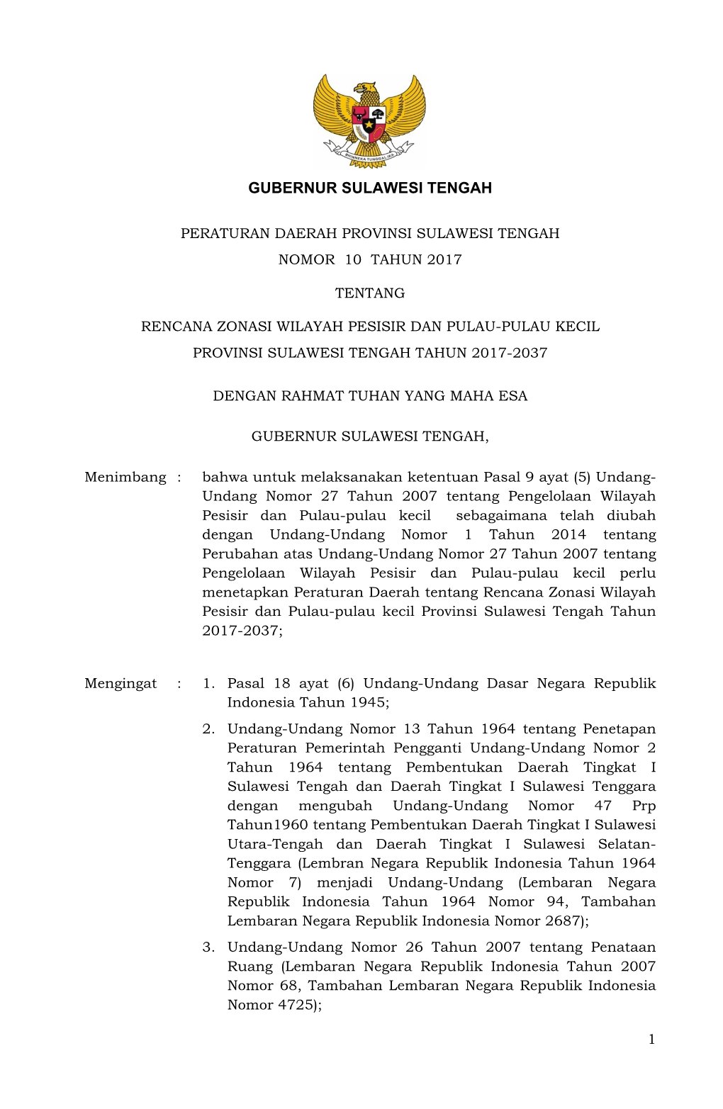 Peraturan Daerah Provinsi Sulawesi Tengah Nomor 10 Tahun 2017