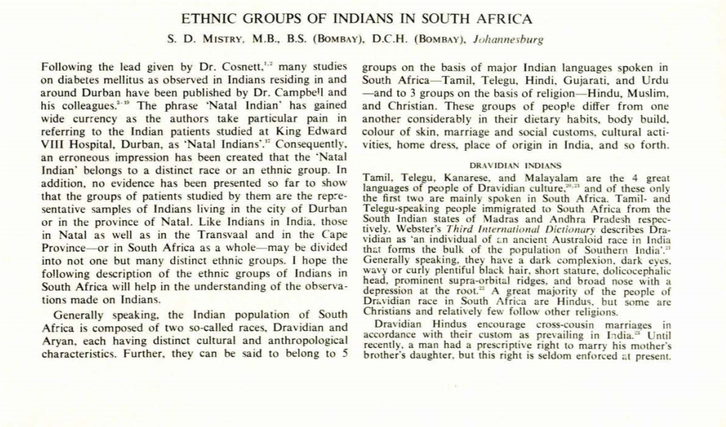 Ethnic Groups of Indians in South Africa S