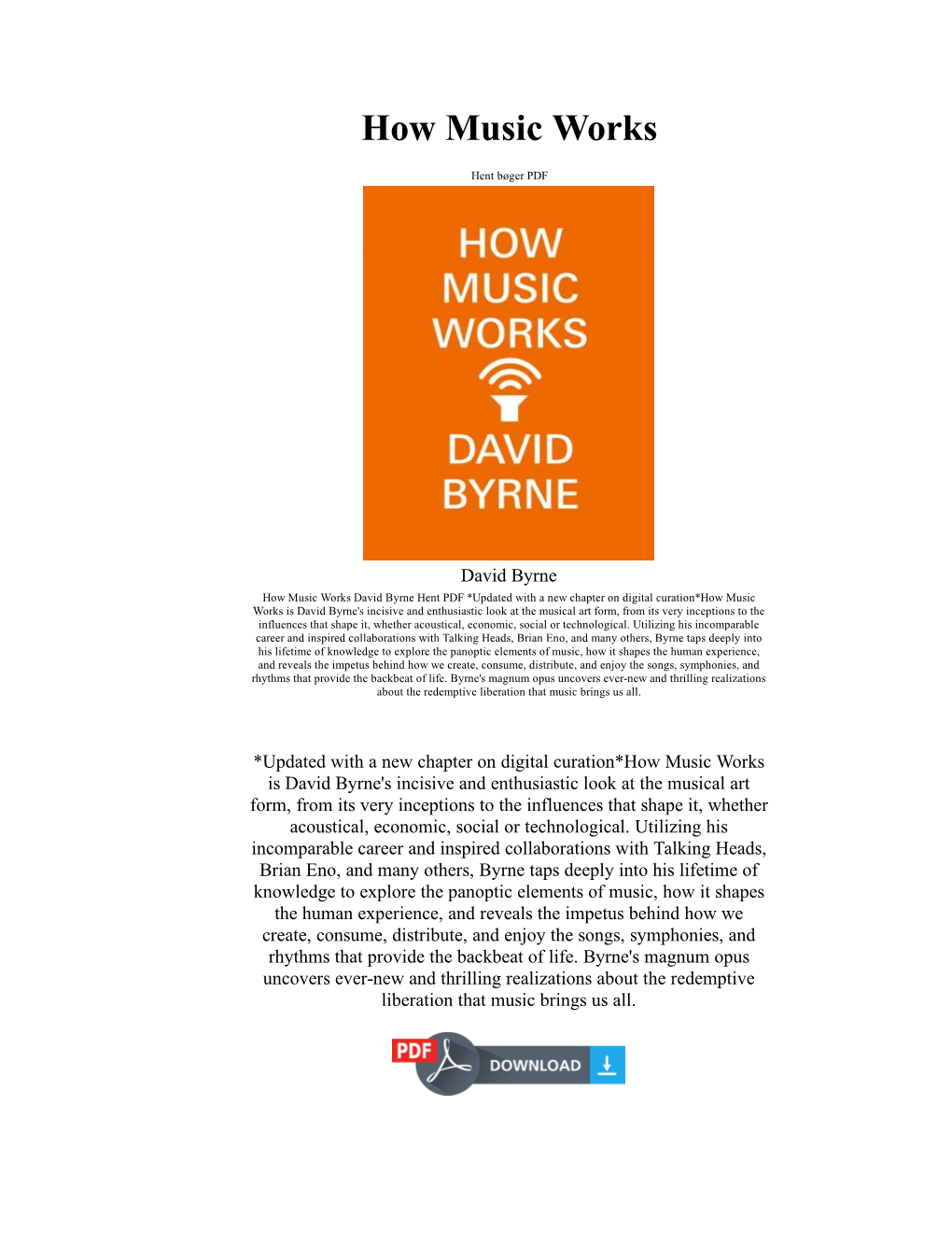 How Music Works David Byrne Bog PDF Epub