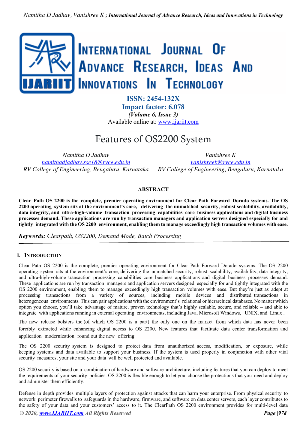 Features of OS2200 System