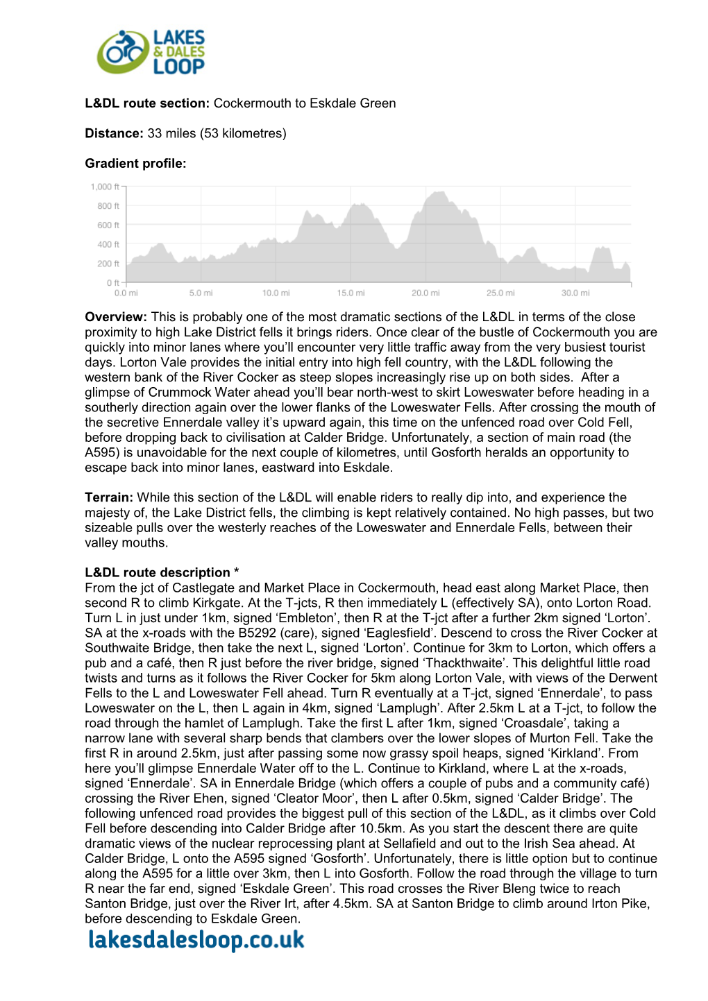 L&DL Route Section: Cockermouth to Es Distance