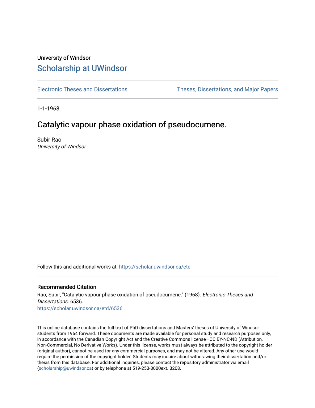Catalytic Vapour Phase Oxidation of Pseudocumene