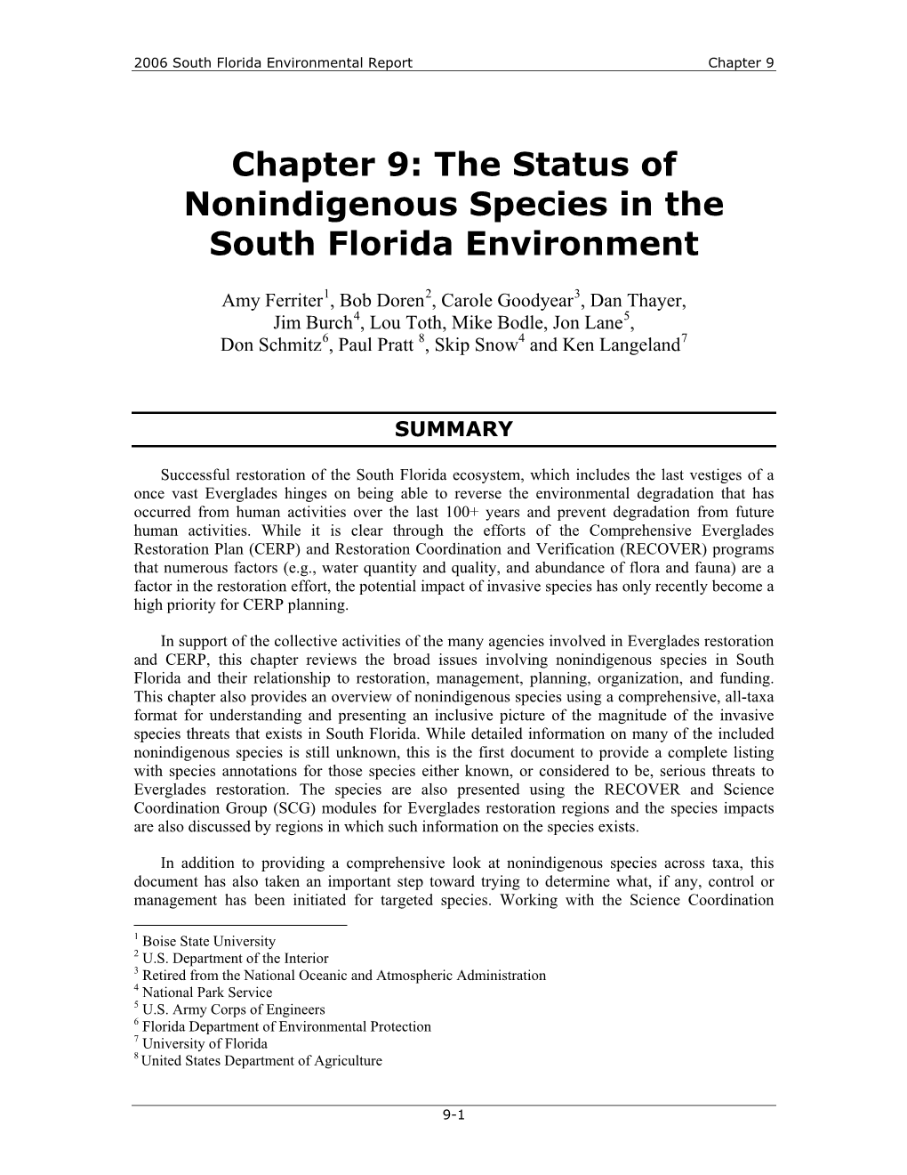 Chapter 9: the Status of Nonindigenous Species in the South Florida Environment