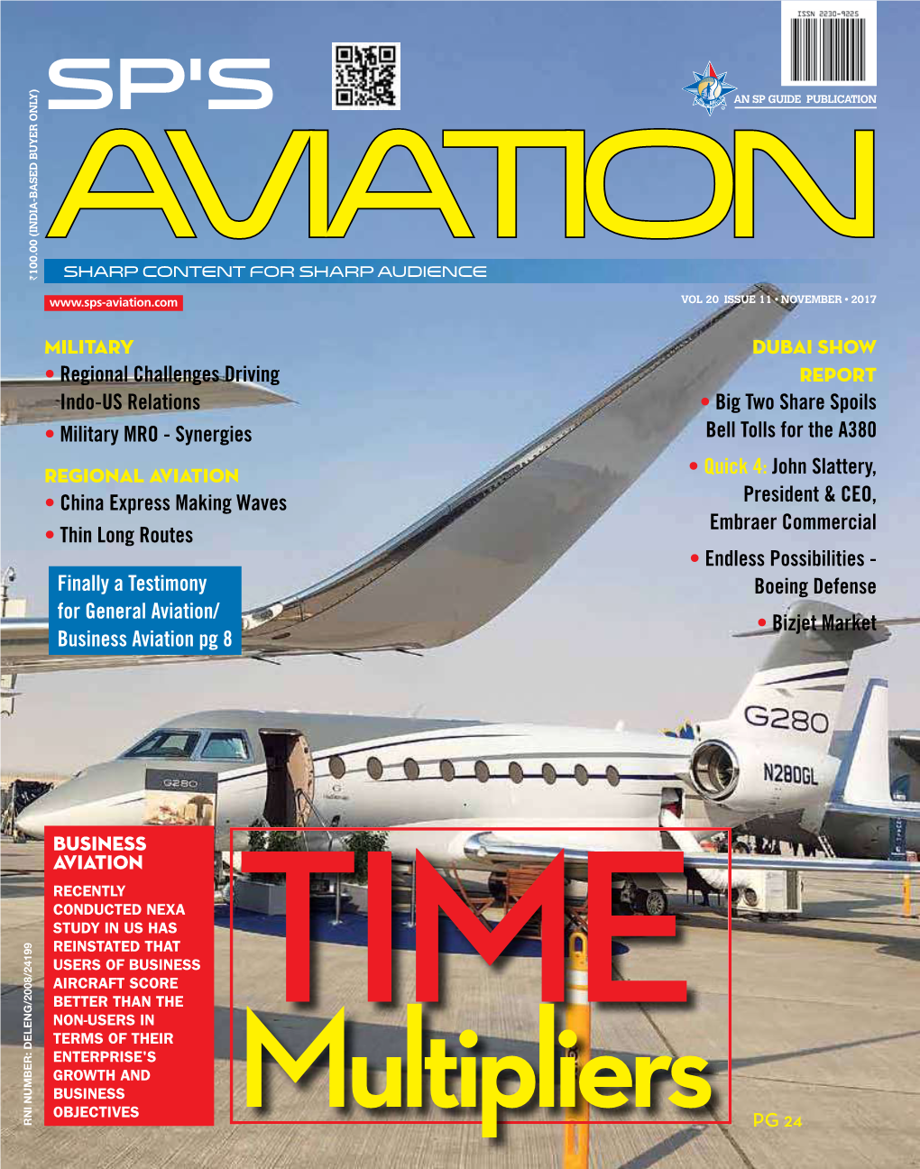 SP's Aviation Cover 11-2017.Indd 1 15/12/17 3:14 PM Cover Image: Gulfstream G280 During Static Display at Dubai Air Show 2017