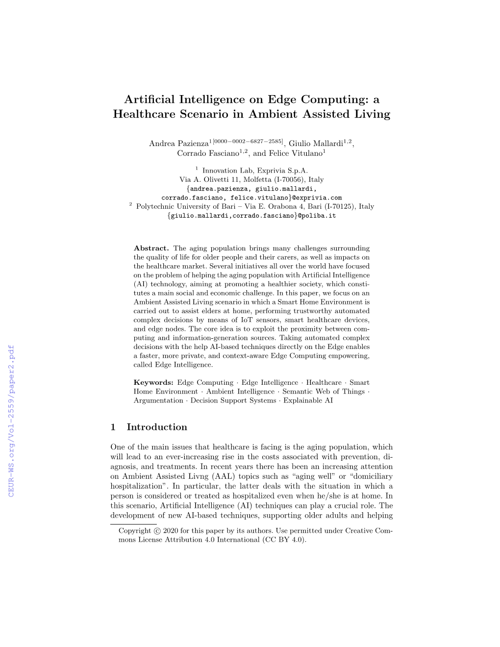 Artificial Intelligence on Edge Computing: a Healthcare Scenario in Ambient Assisted Living