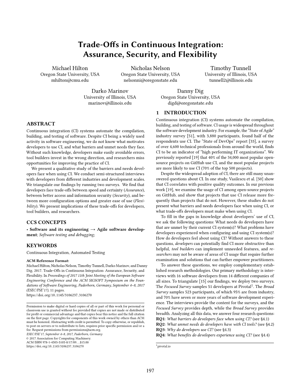 Trade-Offs in Continuous Integration:Assurance, Security, And