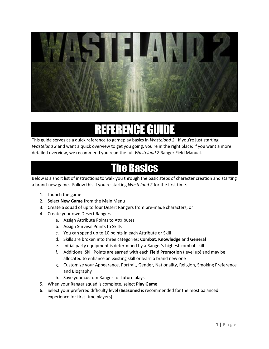 Wasteland 2 Reference Guide