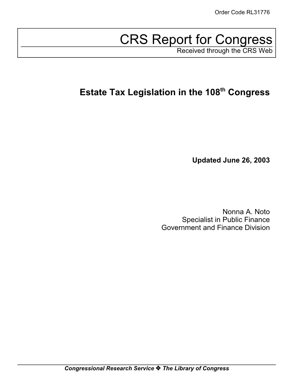 CRS Report for Congress Received Through the CRS Web