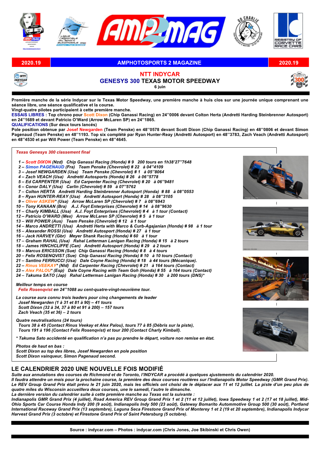 Ntt Indycar Genesys 300 Texas Motor Speedway Le