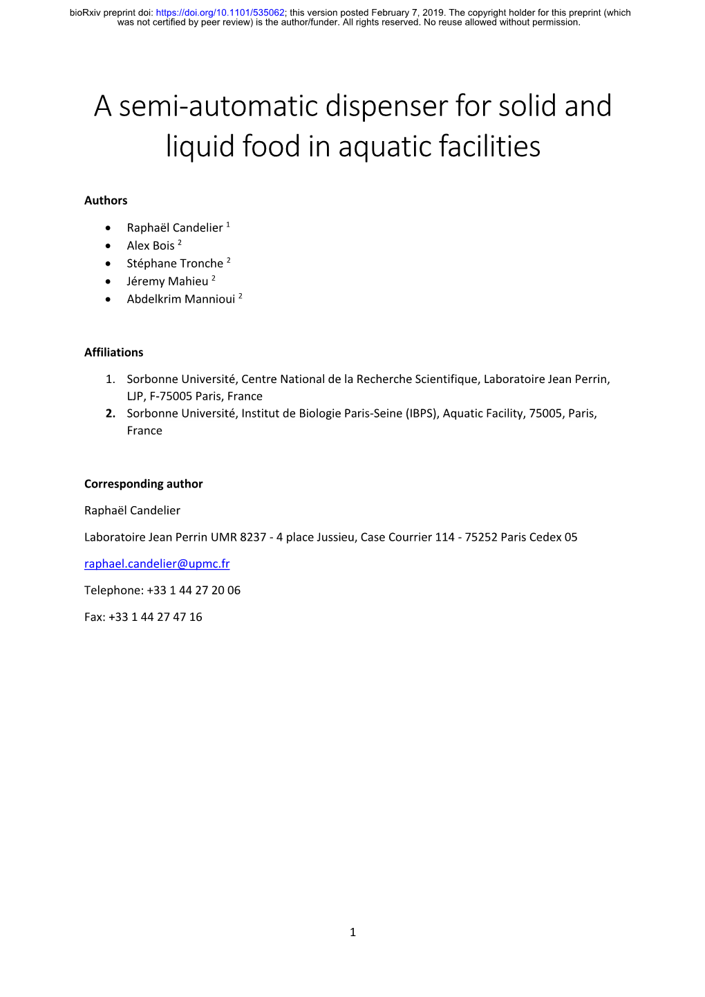 A Semi-Automatic Dispenser for Solid and Liquid Food in Aquatic Facilities