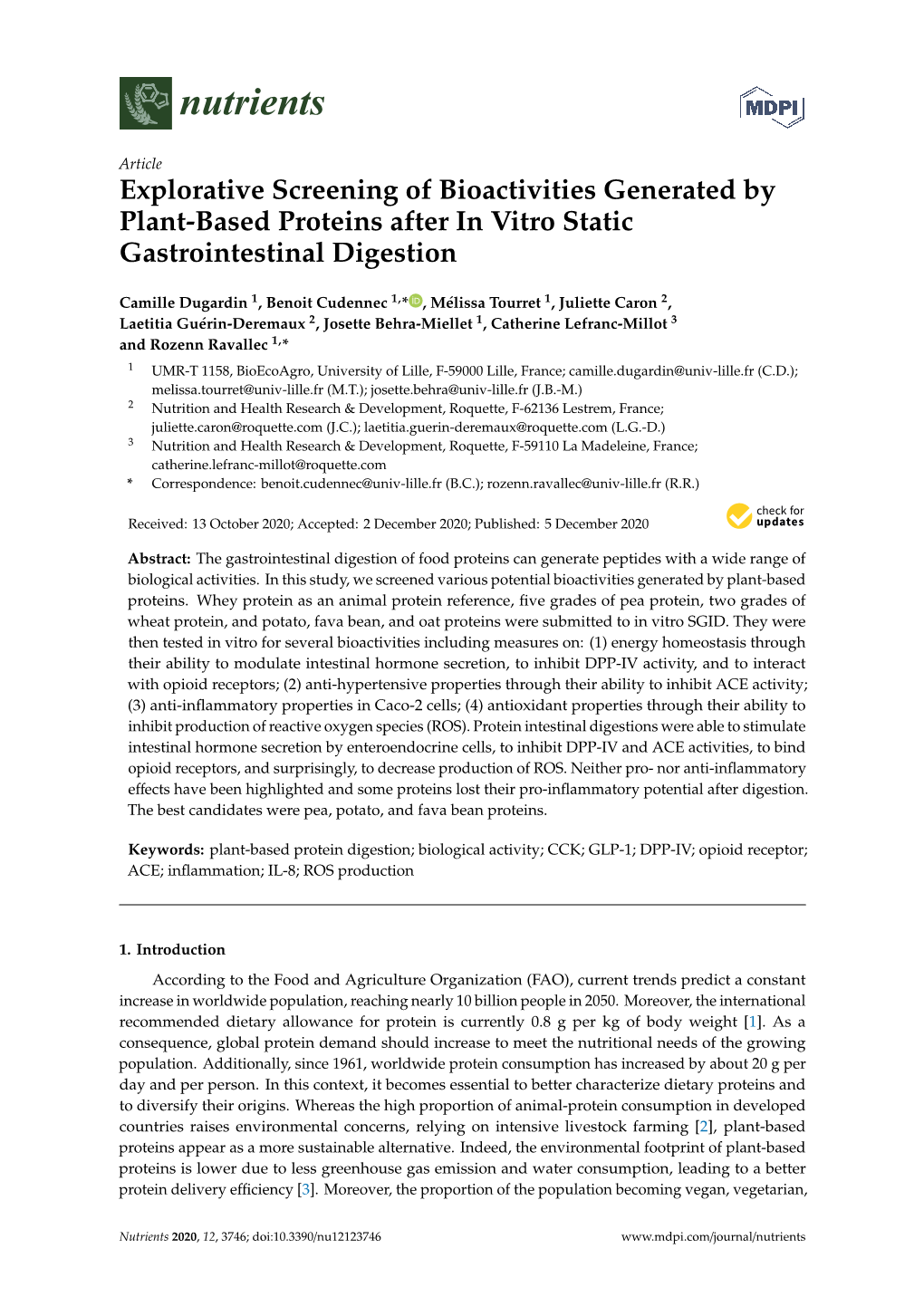 Explorative Screening of Bioactivities Generated by Plant-Based Proteins After in Vitro Static Gastrointestinal Digestion