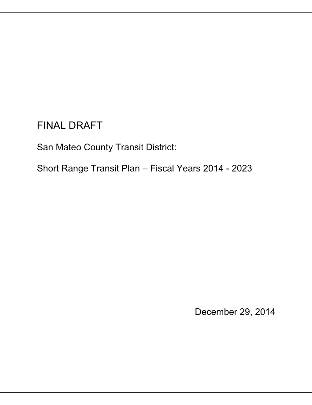 Samtrans Short Range Transit Plan FY2014-2023