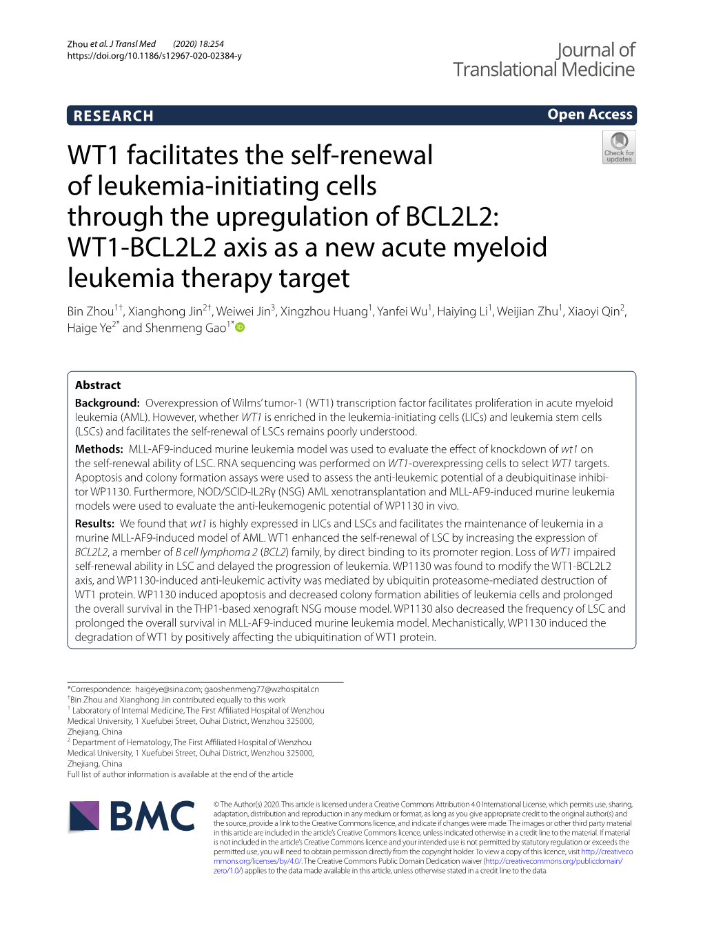 WT1 Facilitates the Self-Renewal of Leukemia-Initiating Cells Through The