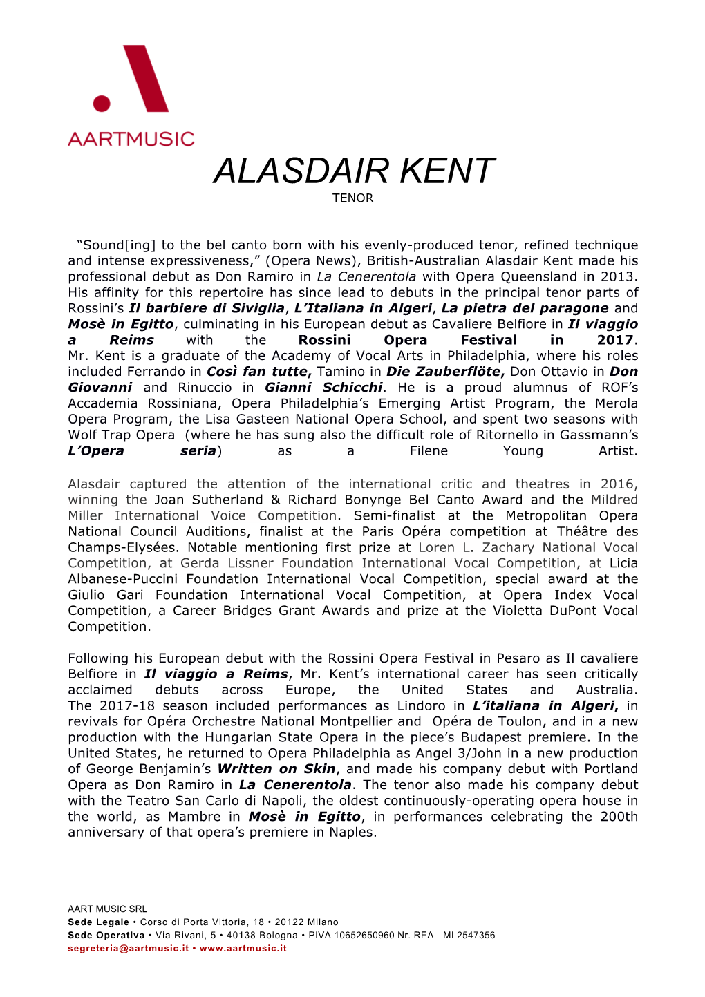 Alasdair Kent Tenor