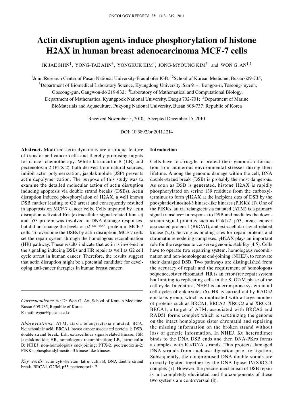 Actin Disruption Agents Induce Phosphorylation of Histone H2AX in Human Breast Adenocarcinoma MCF-7 Cells