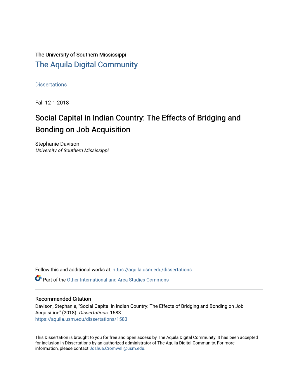 Social Capital in Indian Country: the Effects of Bridging and Bonding on Job Acquisition