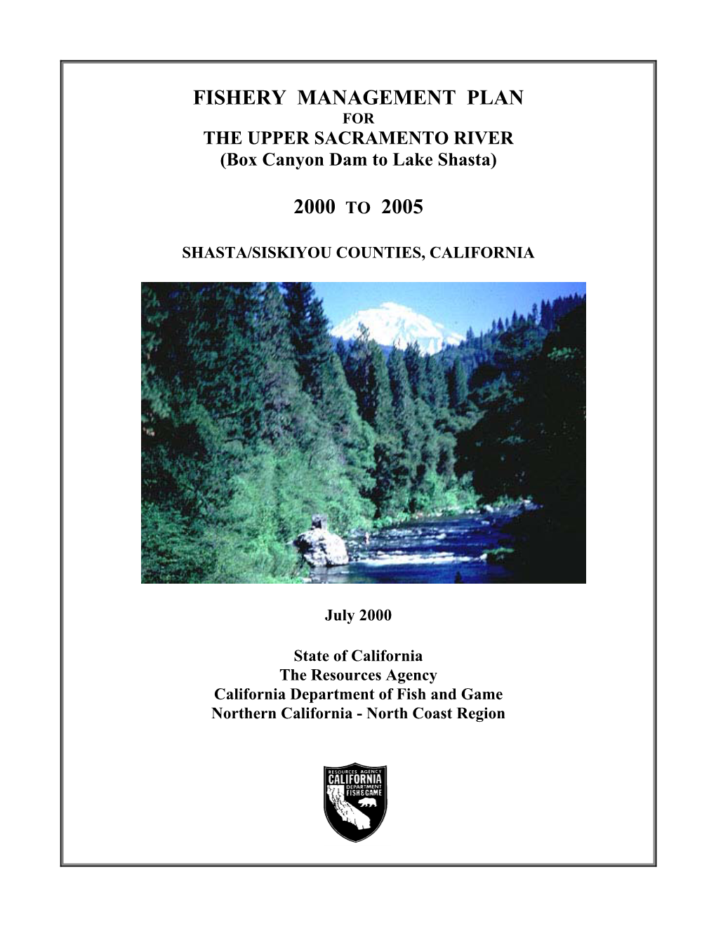 Fishery Management Plan for the Upper Sacramento River 2000