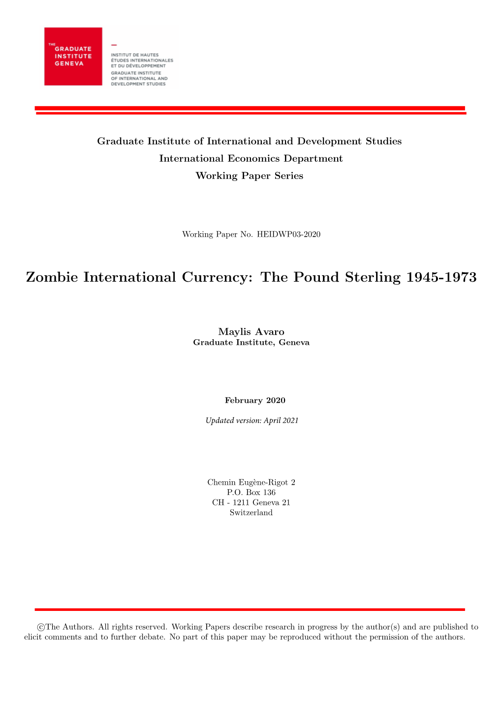 Zombie International Currency: the Pound Sterling 1945-1973