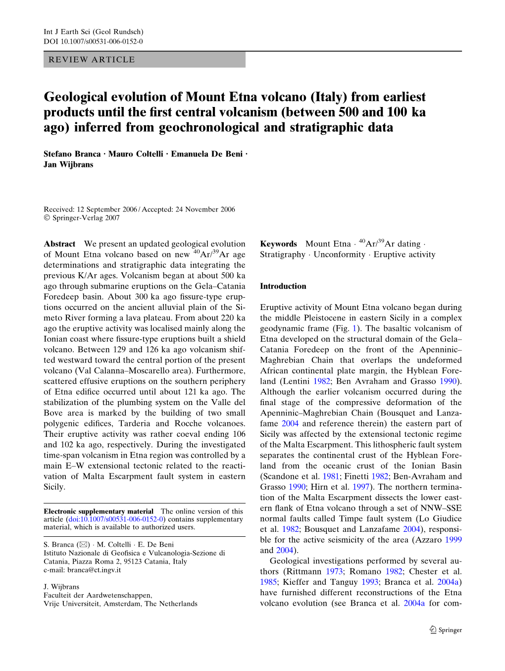 Geological Evolution of Mount Etna Volcano