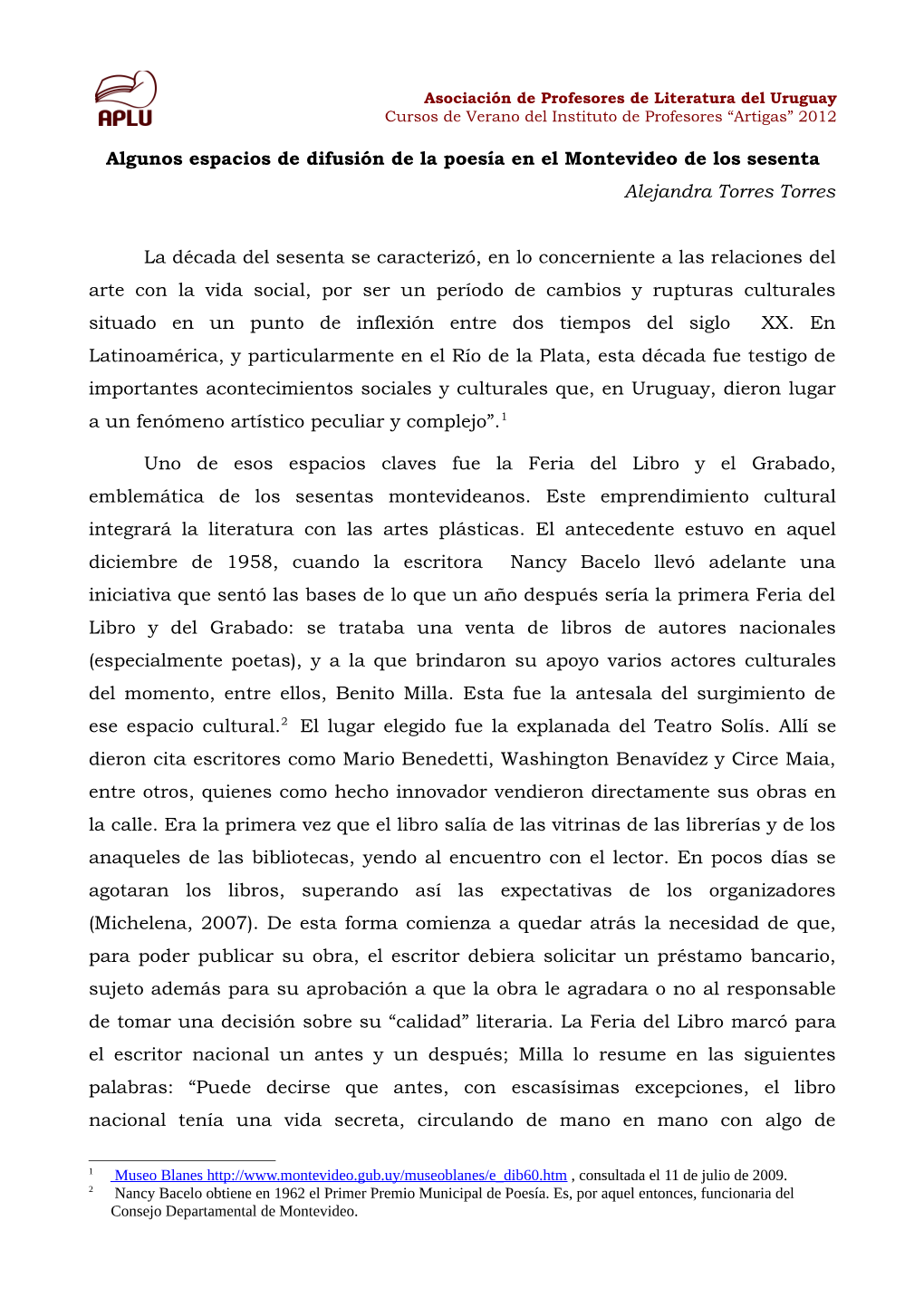 Algunos Espacios De Difusión De La Poesía En El Montevideo De Los Sesenta Alejandra Torres Torres