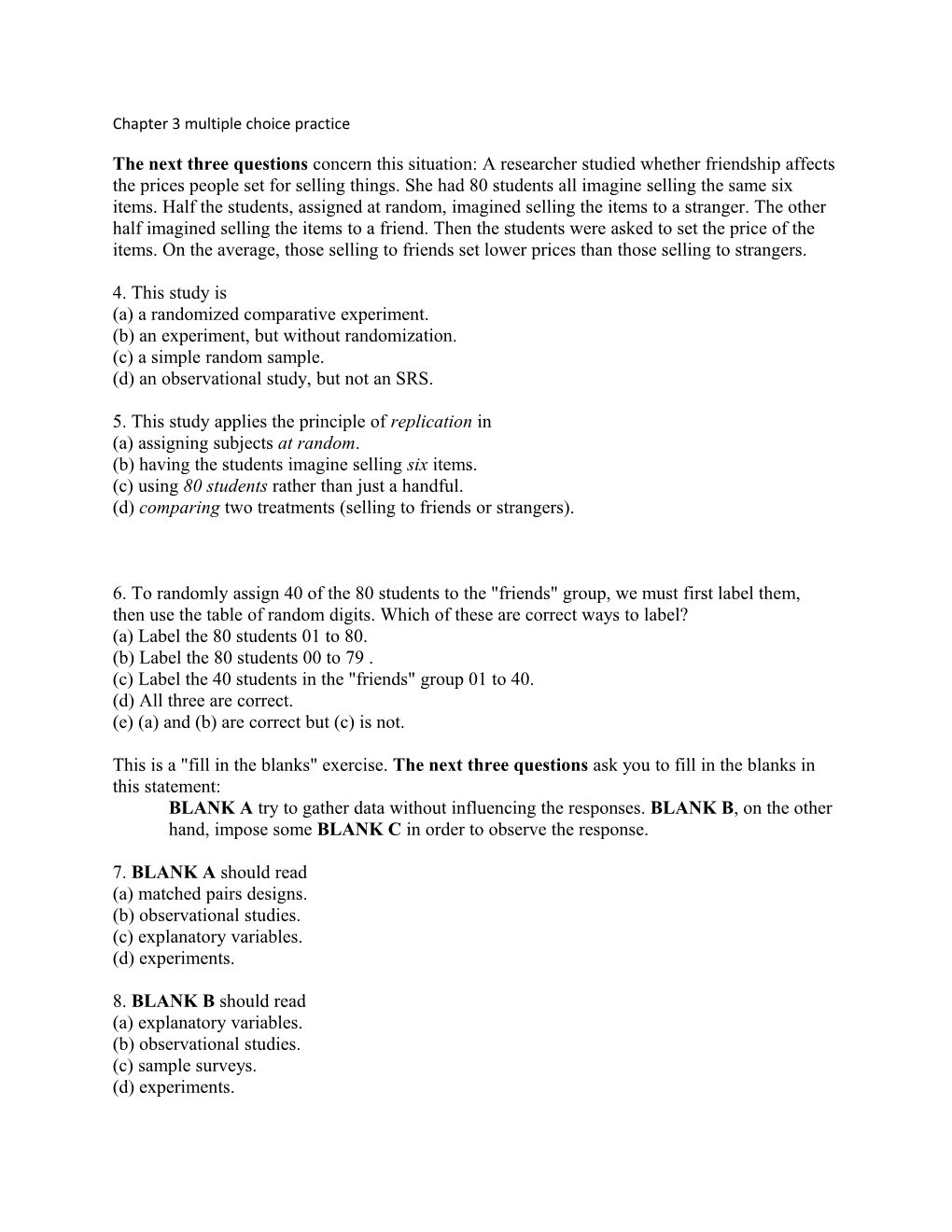 Chapter 3 Multiple Choice Practice