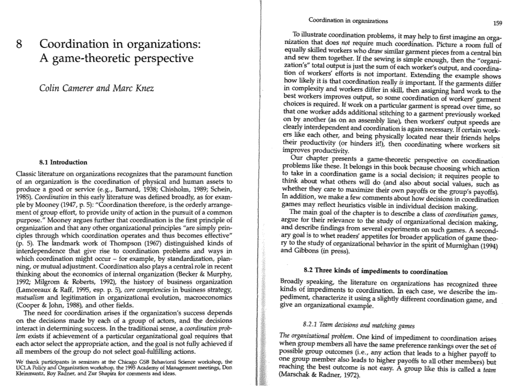 8 Coordination in Organizations: a Game-Theoretic Perspective