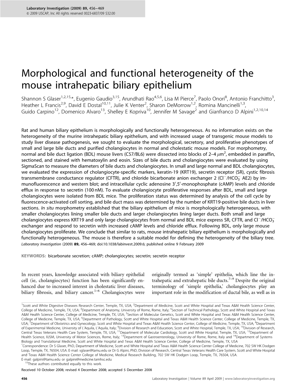 Morphological and Functional Heterogeneity of the Mouse Intrahepatic Biliary Epithelium