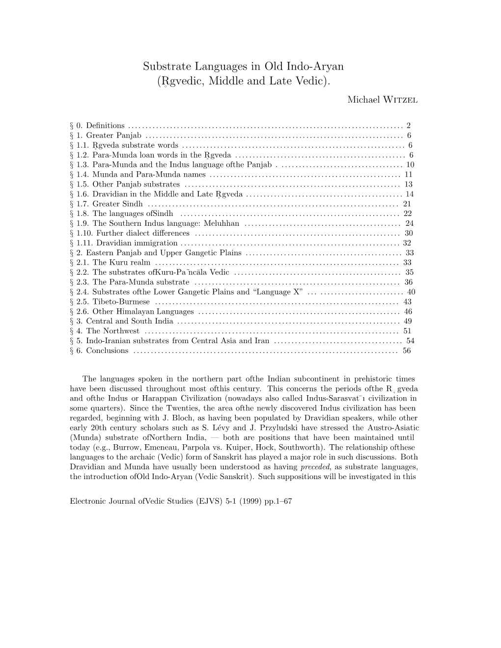 Substrate Languages in Old Indo-Aryan (R Gvedic, Middle And