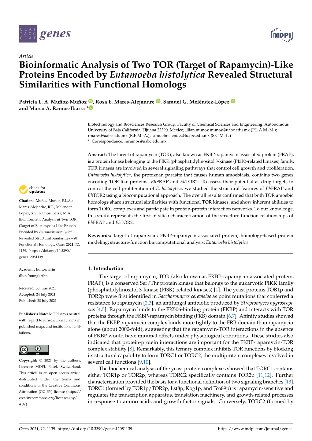 (Target of Rapamycin)-Like Proteins Encoded by Entamoeba Histolytica Revealed Structural Similarities with Functional Homologs