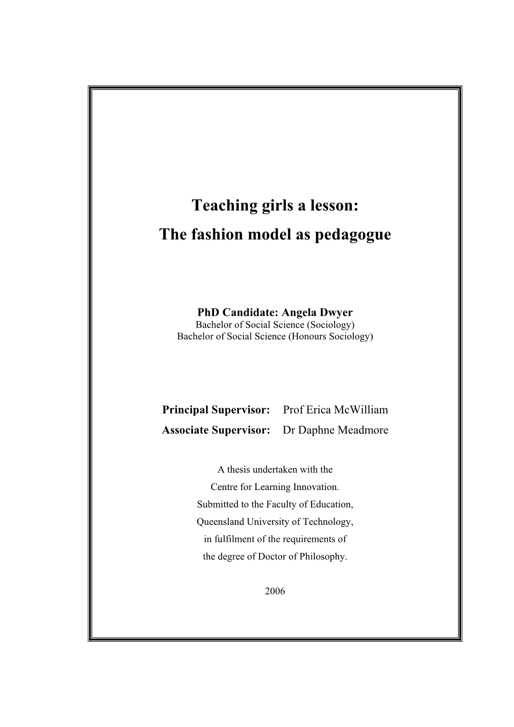 Teaching Girls a Lesson: the Fashion Model As Pedagogue