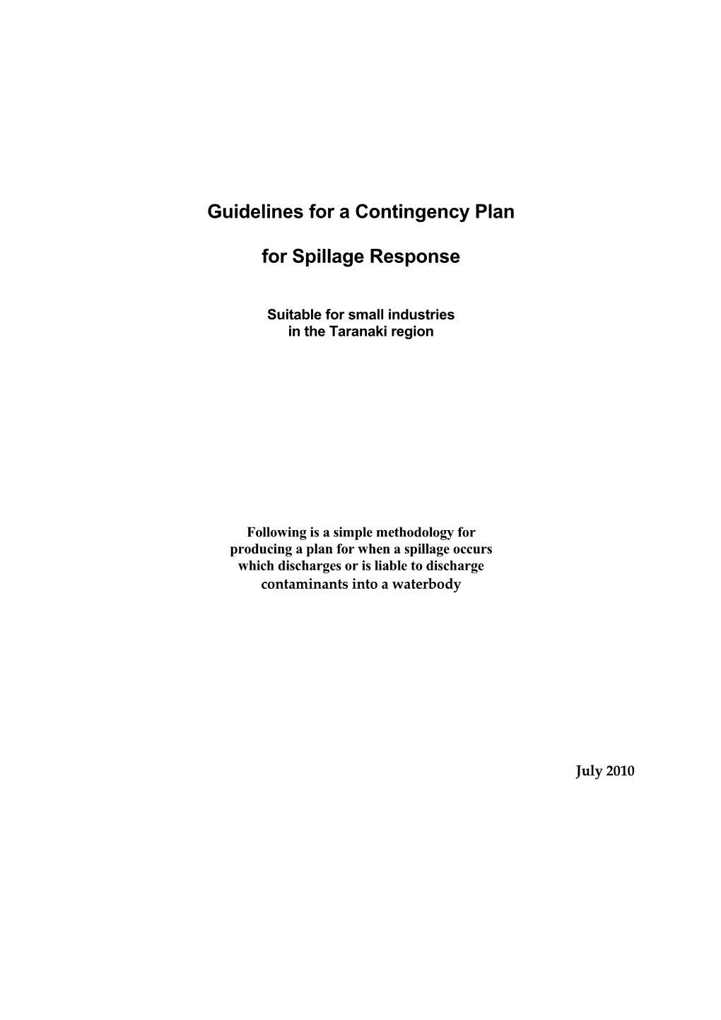 Guidelines for a Contingency Plan