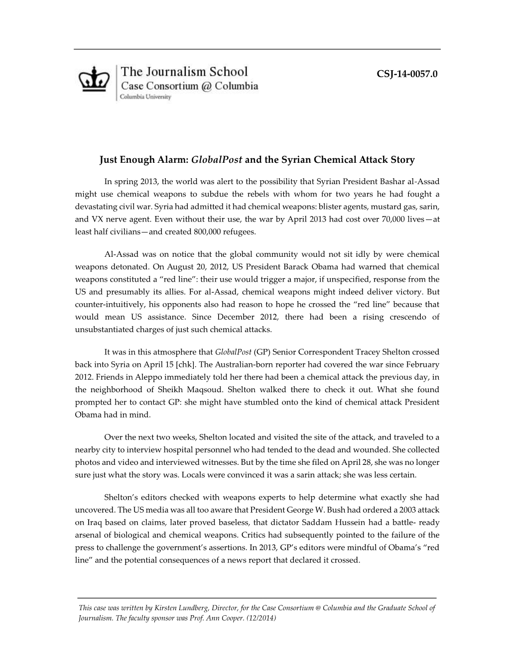 Globalpost and the Syrian Chemical Attack Story CSJ-14-0057.0