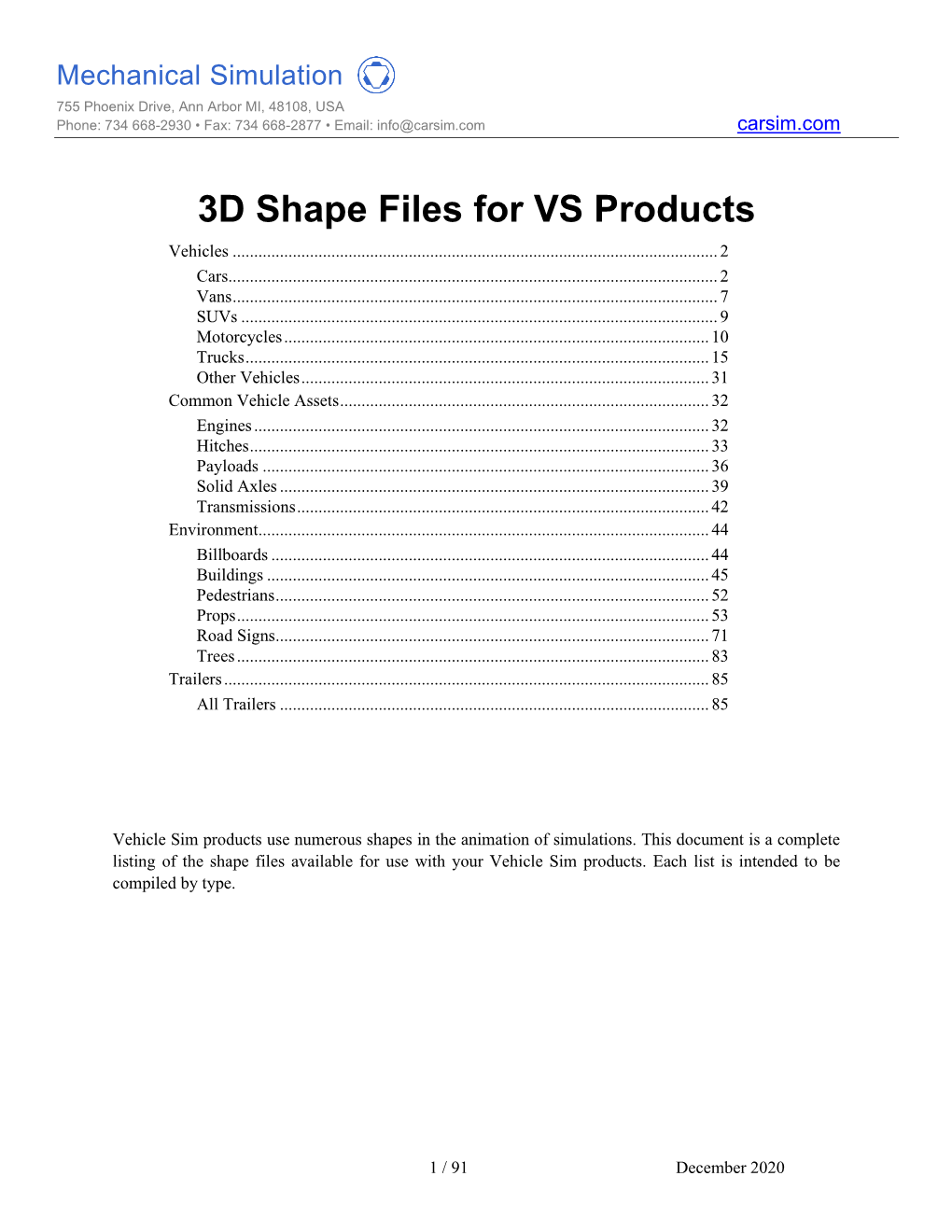 3D Shape Files for VS Products Vehicles