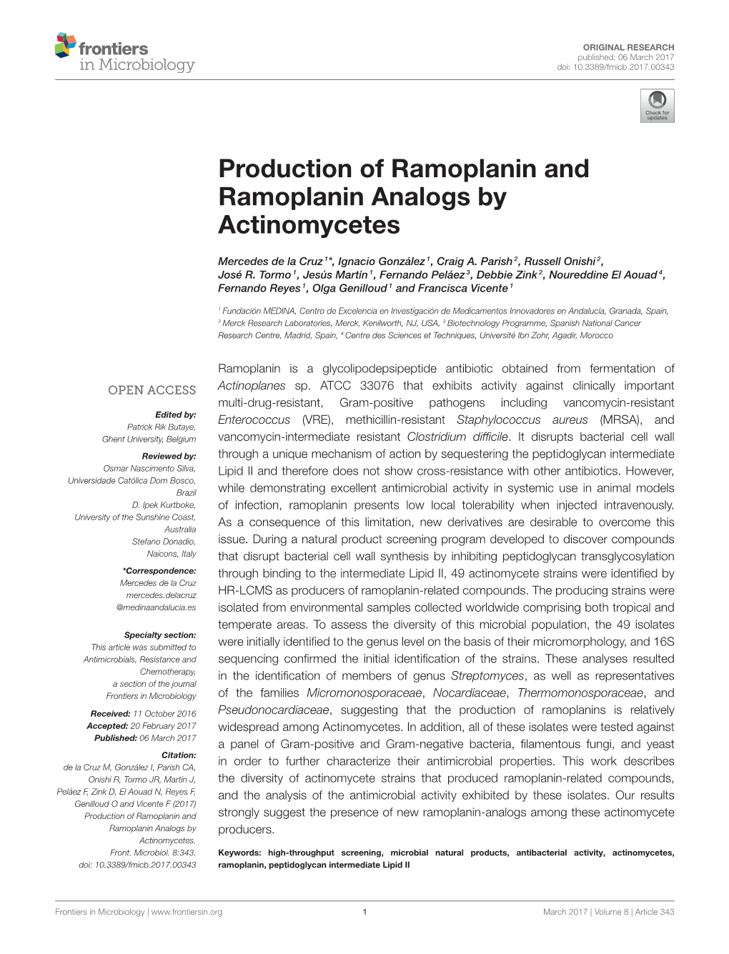 Production of Ramoplanin and Ramoplanin Analogs by Actinomycetes