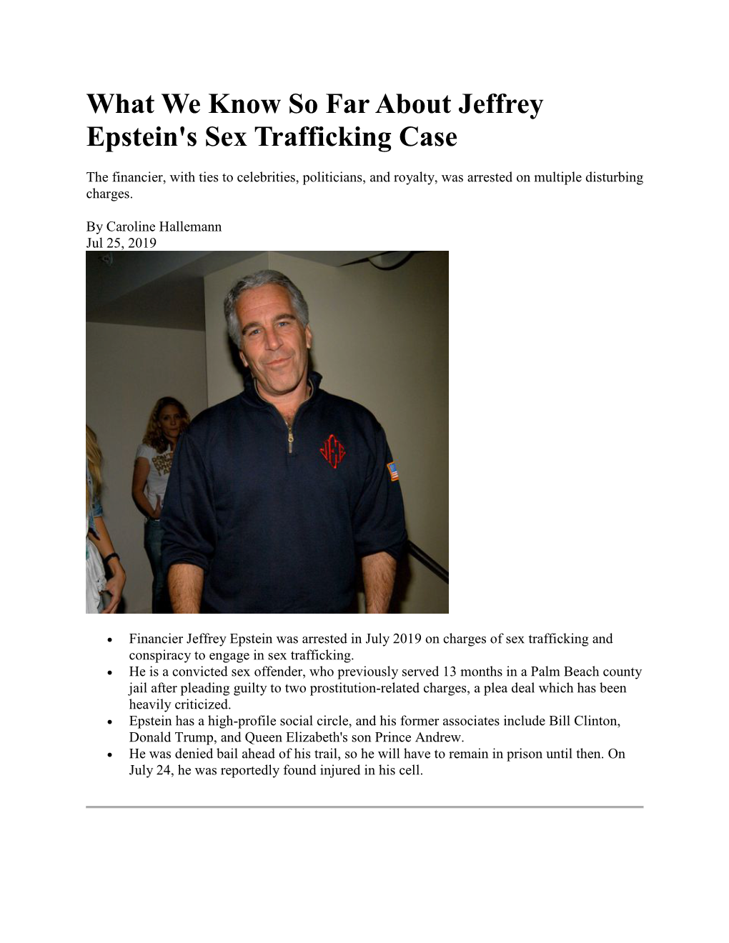 What We Know So Far About Jeffrey Epstein's Sex Trafficking Case