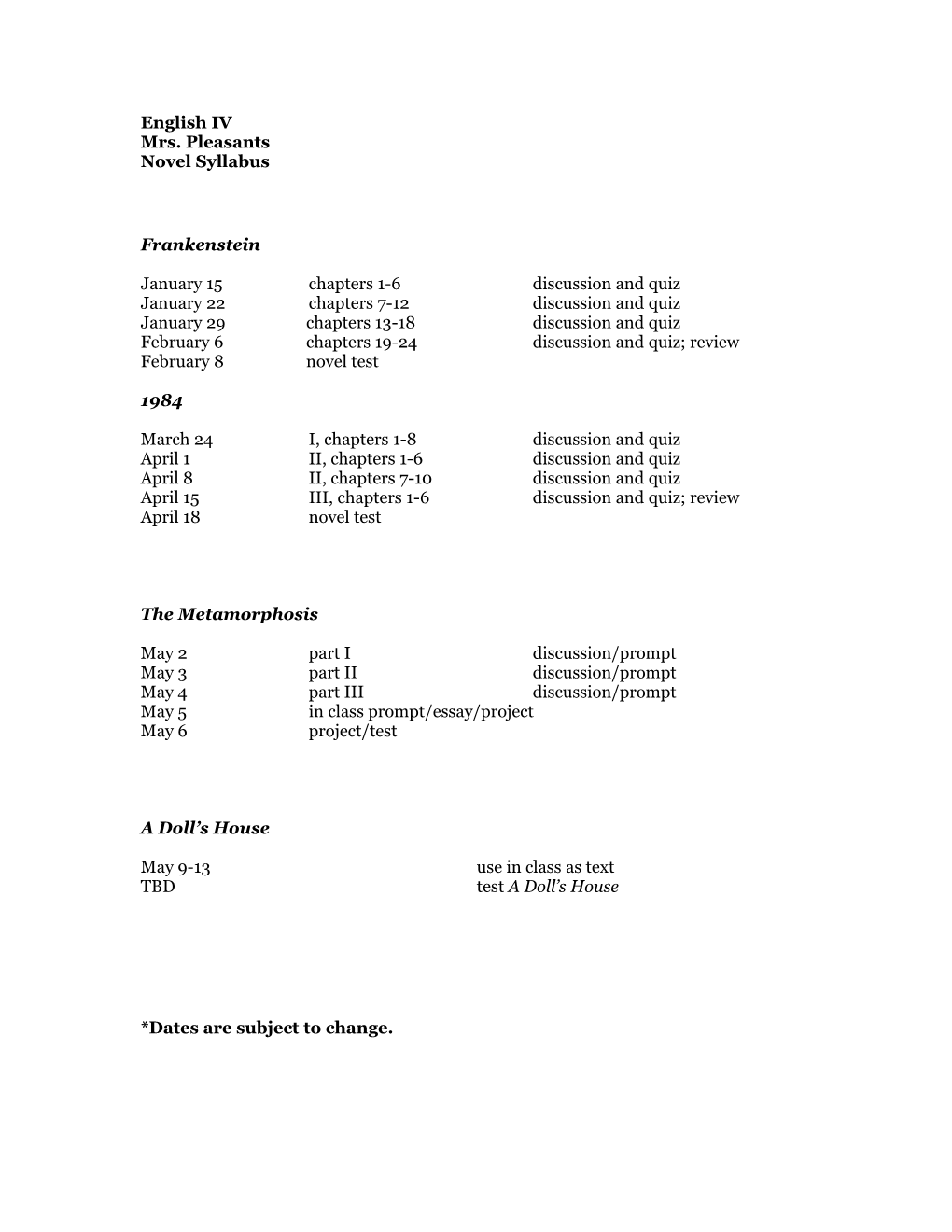 January 15 Chapters 1-6 Discussion and Quiz