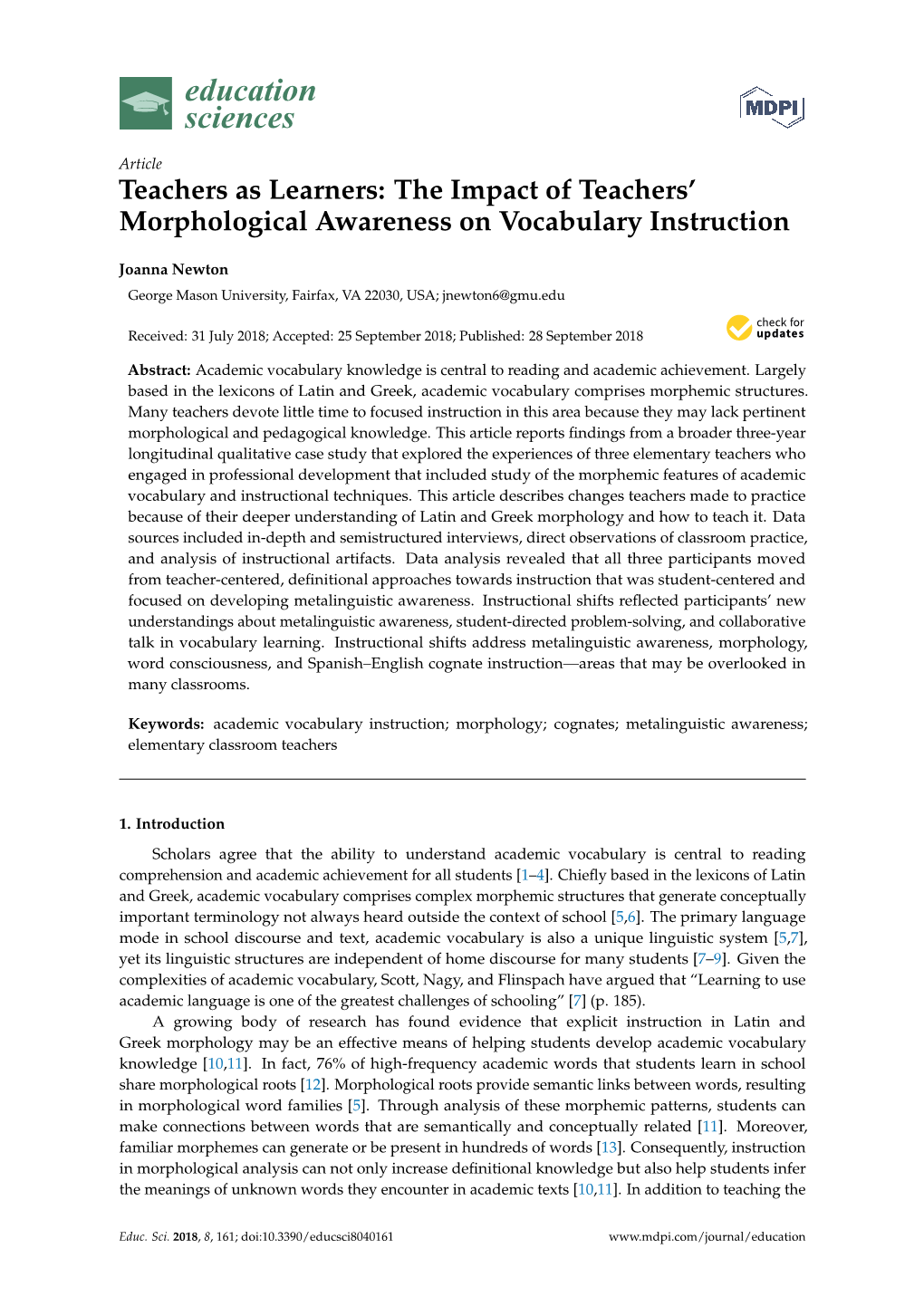 The Impact of Teachers' Morphological Awareness