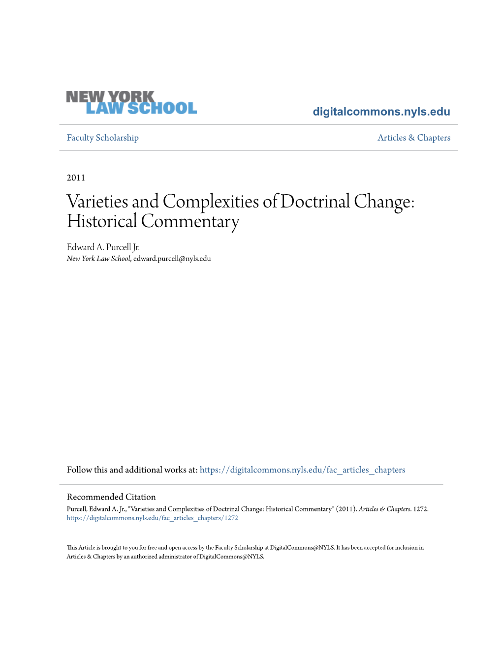 Varieties and Complexities of Doctrinal Change: Historical Commentary Edward A