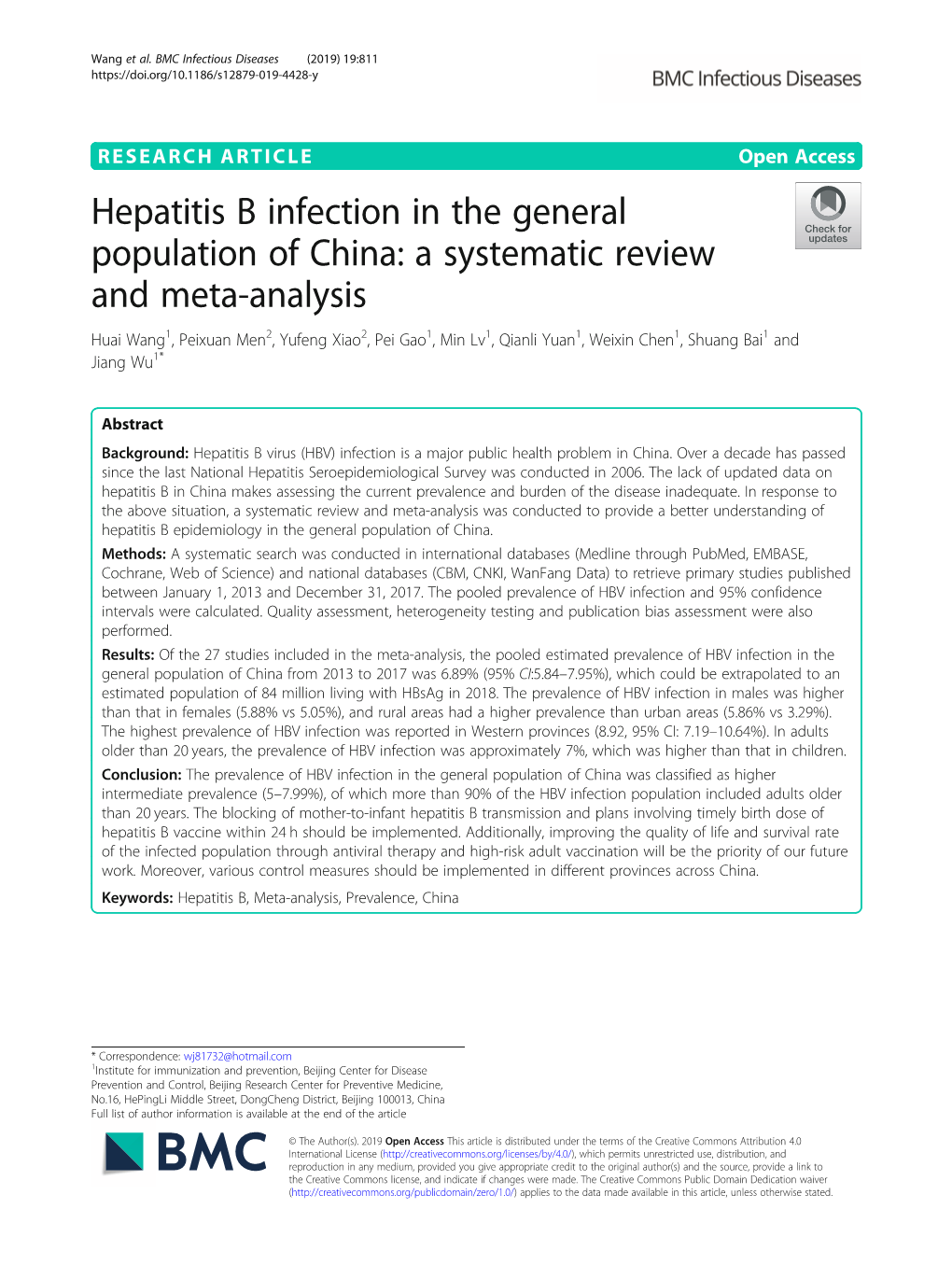 Hepatitis B Infection in the General Population of China