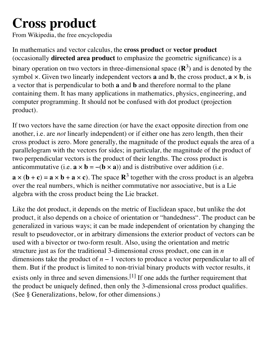 Cross Product from Wikipedia, the Free Encyclopedia