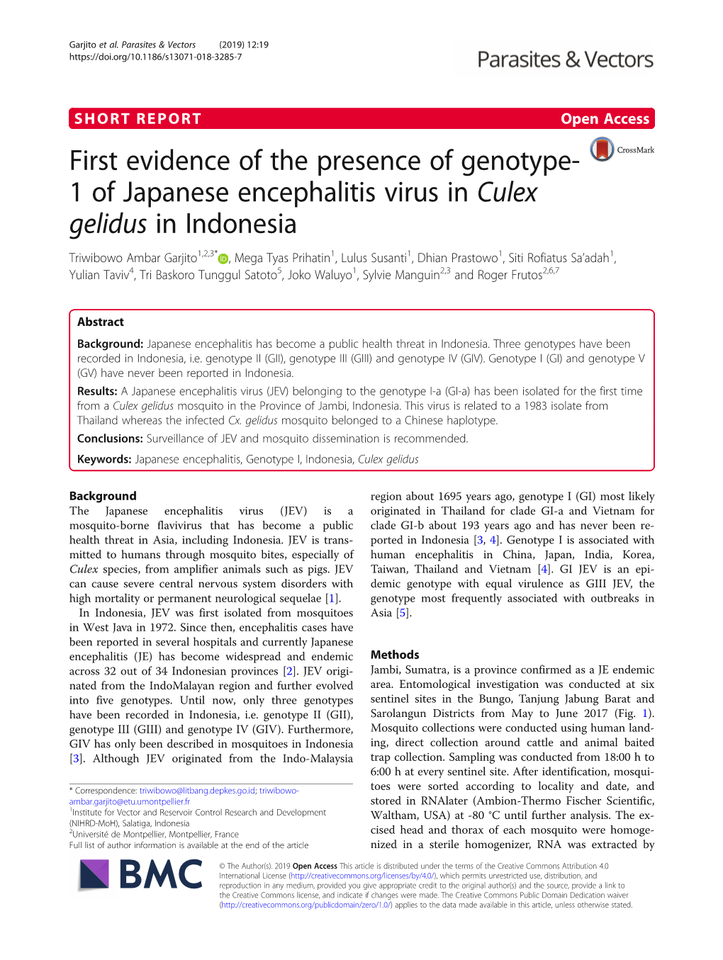 First Evidence of the Presence of Genotype-1 of Japanese