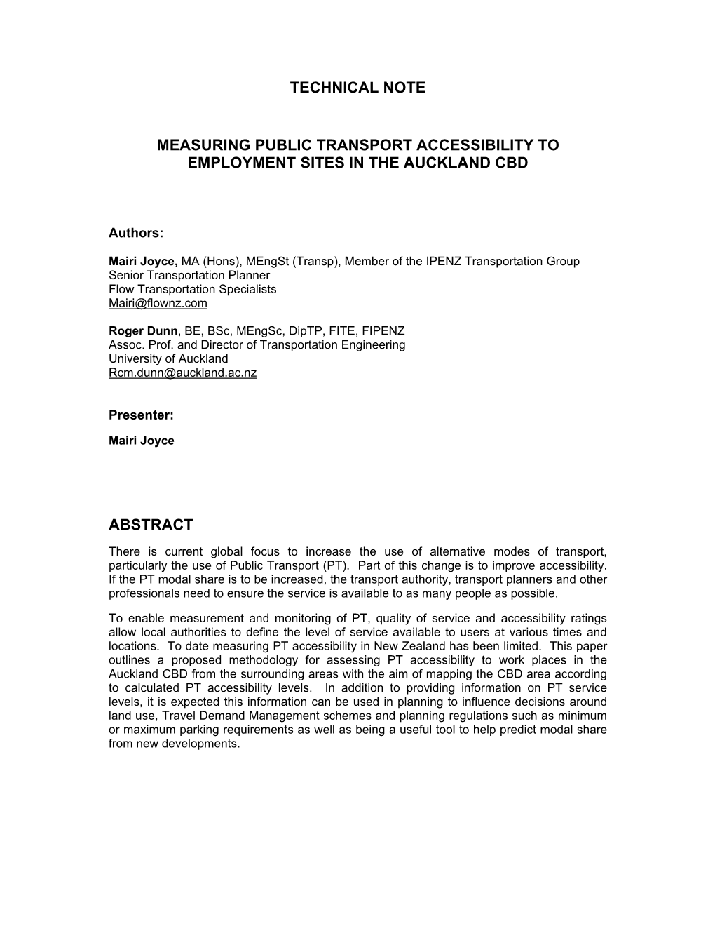 Technical Note Measuring Public Transport