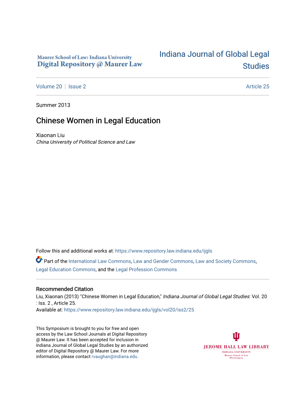 Chinese Women in Legal Education