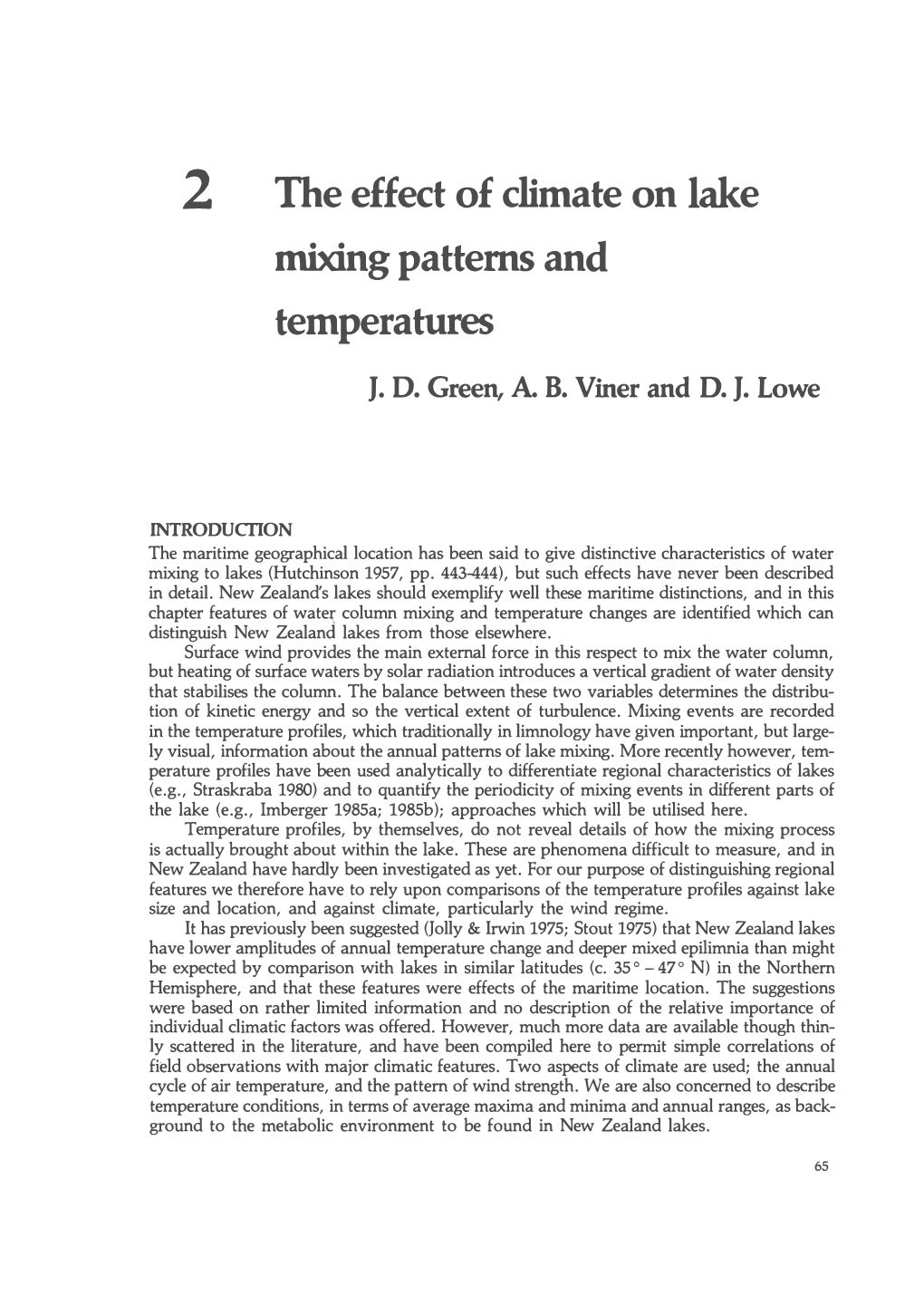 2 the Effect of Climate on Lake Mixing Patterns and Temperatures