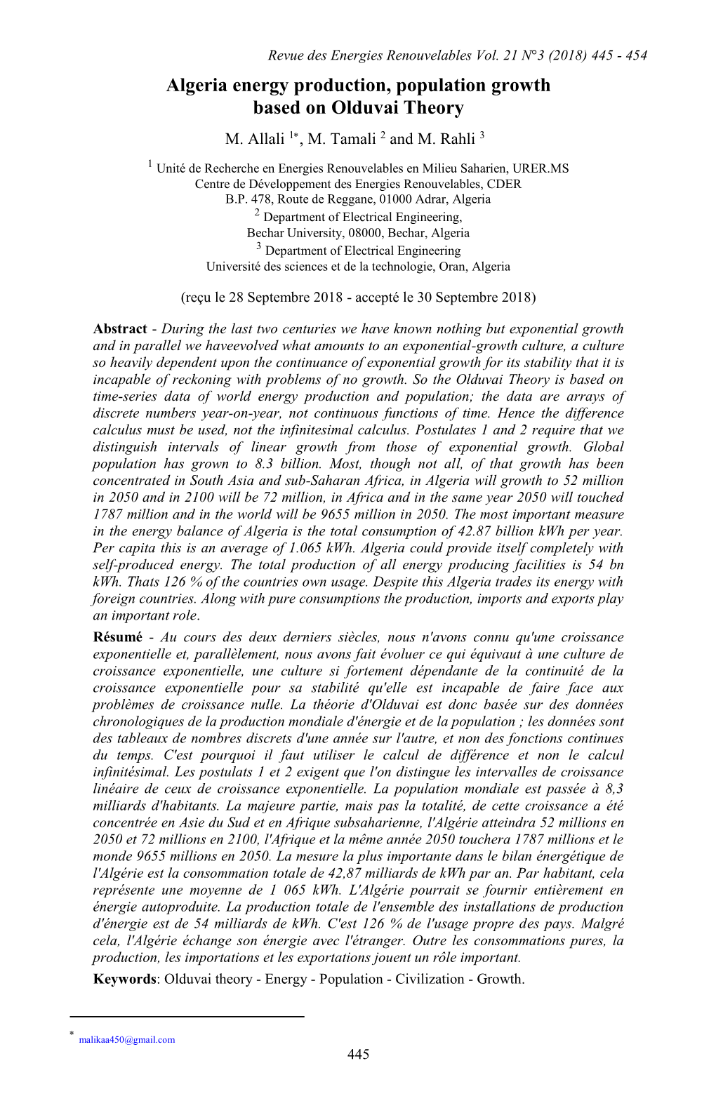 Algeria Energy Production, Population Growth Based on Olduvai Theory M