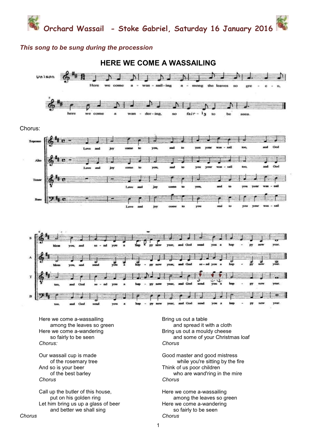 Wassailing Songs for Stoke Gabriel