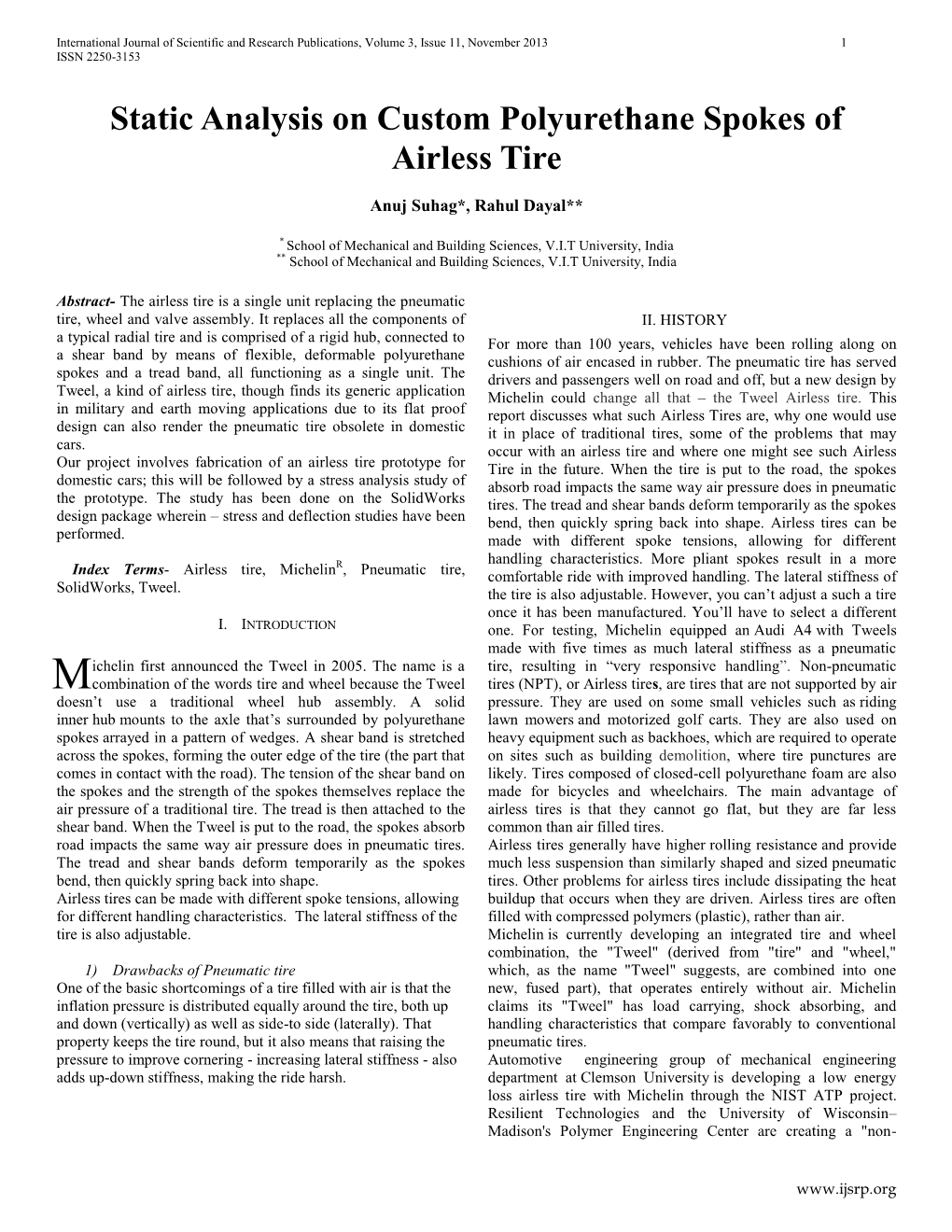 Static Analysis on Custom Polyurethane Spokes of Airless Tire