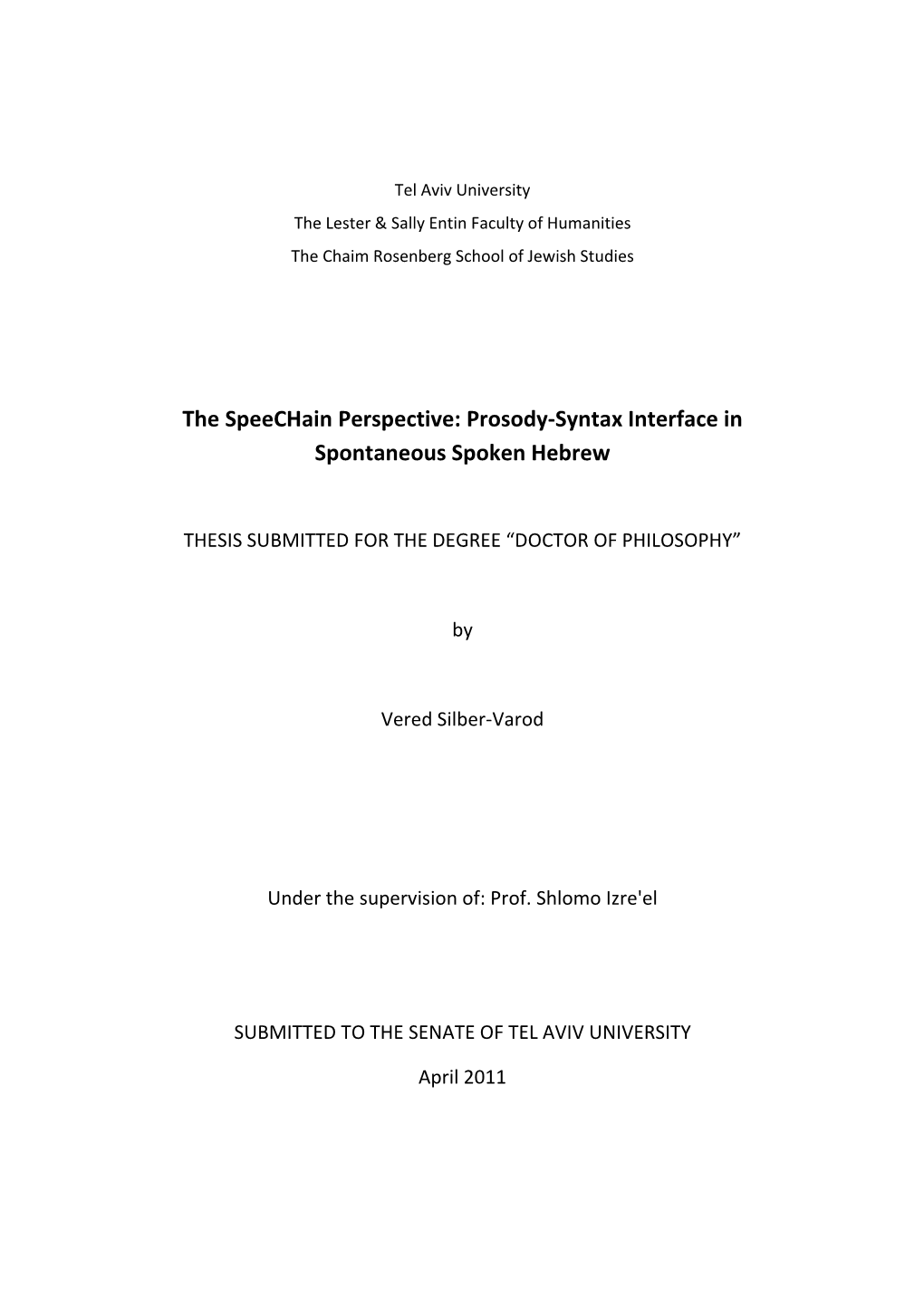 Prosody-Syntax Interface in Spontaneous Spoken Hebrew